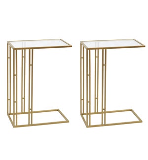 ANTIQUE GOLD | Set of 2 C Side Tables Made of Metal with Inset 5mm Tempered Clear Glass Tops
