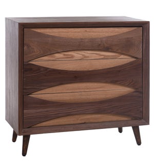 3-Drawer Chest Made Of Walnut Veneer In A Light Walnut Stain Finish  with Contrasting Oak or Ash Ven
