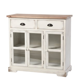 Shabby Chic Three Door  Two Drawer Cabinet With Window Pane  Tempered Clear Glass Door Panels. Made