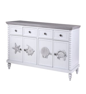 Montauk | 60in X 18in X 37in | 4 Drawer 4 Door Cabinet with Crown Molding Top & Bobbin Spool Style C