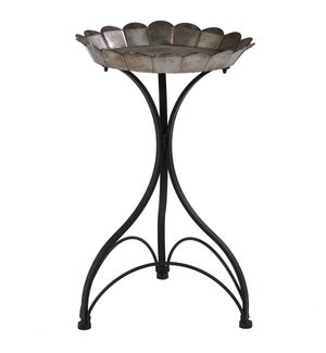 Cole Metal Accent Table | Small | 25in Galvanized Top Tray With Painted Black Metal Stand Base