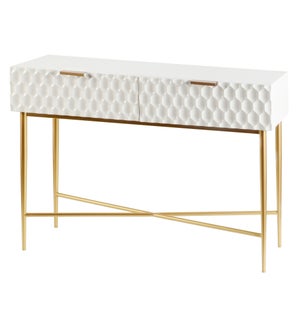 Cream Textured Contemporary Console with Gold Hardware | 30in X 42in X 15in | Console Table