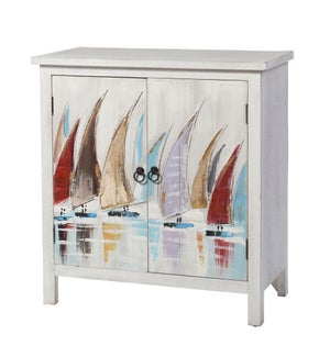 SKYLAR HAND PAINTED CABINET | 32in X 32in X 15in | Coastal Design Hand Painted Two Door Cabinet