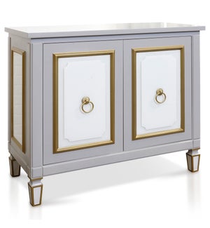 CHARLOTTE GRAY CABINET | 36in X 42in X 19in | Gray Glass Two Door Cabinet with Knocker Hardware