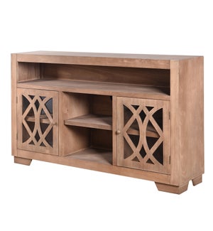 SADDLE SAND | Two Door Wooden Entertainment Stand | 34in ht. X 56in w. X 14in d.