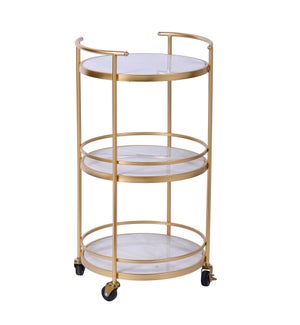 MARBLE BAR CART | Round 2 Tier Sever Cart with Genuine Marble Tops Supported by a Gold Finished Stee
