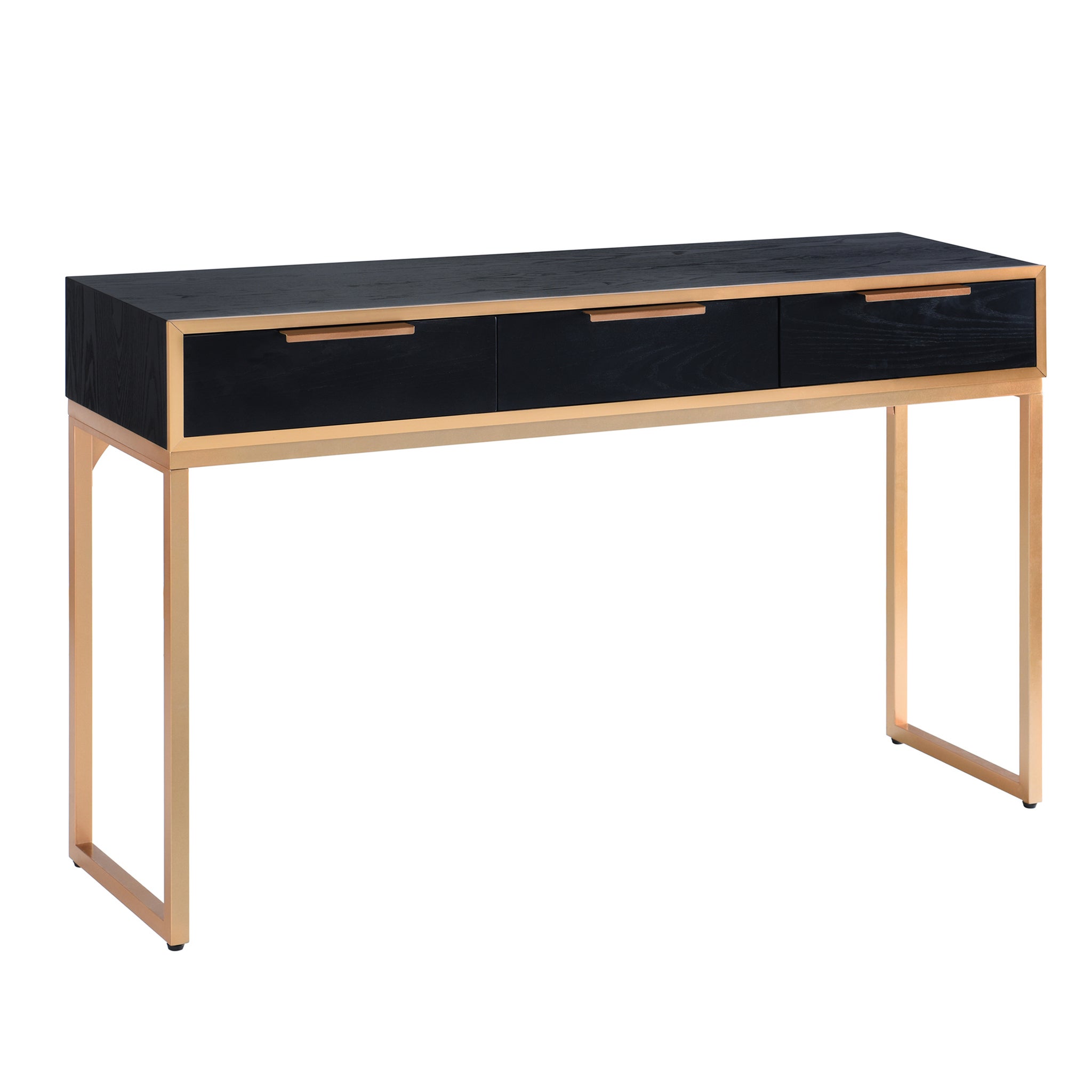 EBONY & GOLD | 3 Drawer Wooden & Metal Console Vanity Table | 34in ht. X  54in w. X 16in. d. - chairs tables roomful sets - StyleCraft Home Collection