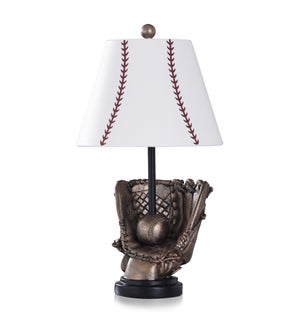 BRONZE BELLE & DRAPER | Ball and Glove Table Lamp with Baseball Pinted Shade | 60 Watts | 12in w. X