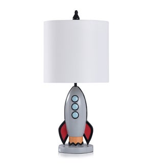 TO THE MOON | Multicolored Rocket Table Lamp with White Shade | 60 Watts | 11in w. X 24in ht. X 11in