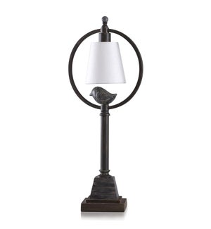 FELLS POINT GREY | Bird on a Perch Metal and Casted Table Lamp with Small White Shade  | 25 Watts |