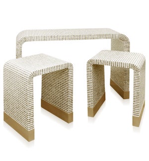 WATERFALL TABLES | Set Of Three |  Made of Taupe & Ivory Mother of Pearl Mosaic on Steam Bent Plywoo
