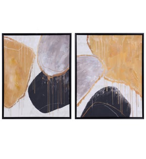 GOLD STONE | Set of Two Hand Painted Framed Small Canvases | 17in w. X 21in ht. X 1in d.