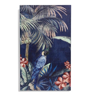 PERCHED POLLY II | 24w X 40ht X 2d | Hand Embellished Coastal Tropical Scene Stretched Canvas Wall A