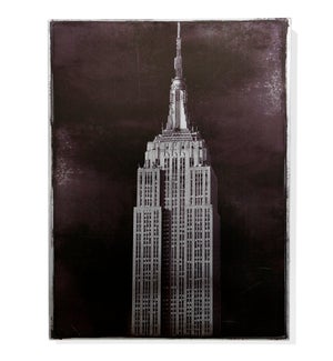 EMPIRE | 30in w X 40in ht X 2in d | Detailed NY Building Monochrome Print on Silver Canvas