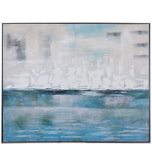 AQUA HORIZON | Hand Painted Framed Canvas   | 50in w. X 40in ht. X 2in d.