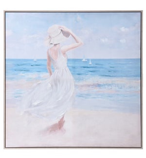 SOUL SEEK SEA | Coastal Hand Embellished Framed Canvas | 39in w. X 39in ht. X 2in d.