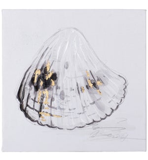 MONOCHROME SHELL II | Coastal Hand Embellished Framed Canvas with Metallic | 12in w. X 12in ht. X 1i
