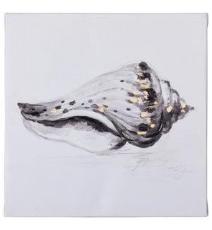 MONOCHROME SHELL III | Coastal Hand Embellished Framed Canvas with Metallic | 12in w. X 12in ht. X 1
