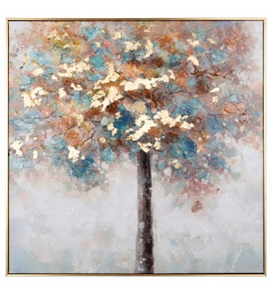 SPRING SPRUCE | Hand Embellished Canvas Print with Gold Leaf | 28in w. X 28in ht. X 2in d.