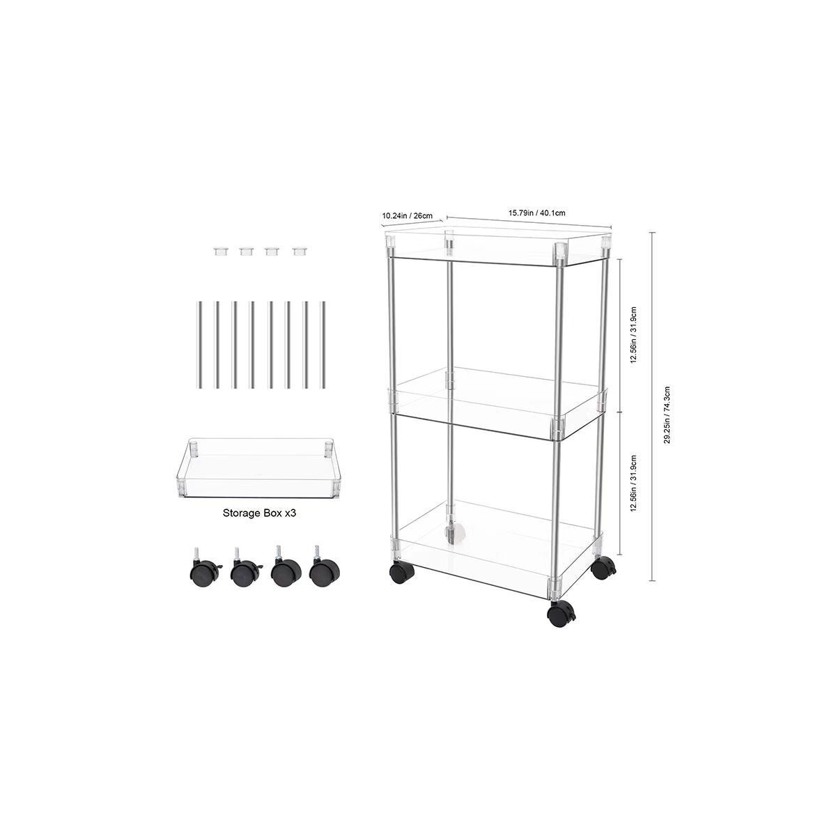 KD - Chrome/Clear - Acrylic 3-Tier Cart (1) - furniture | American Dream  Home Goods Inc