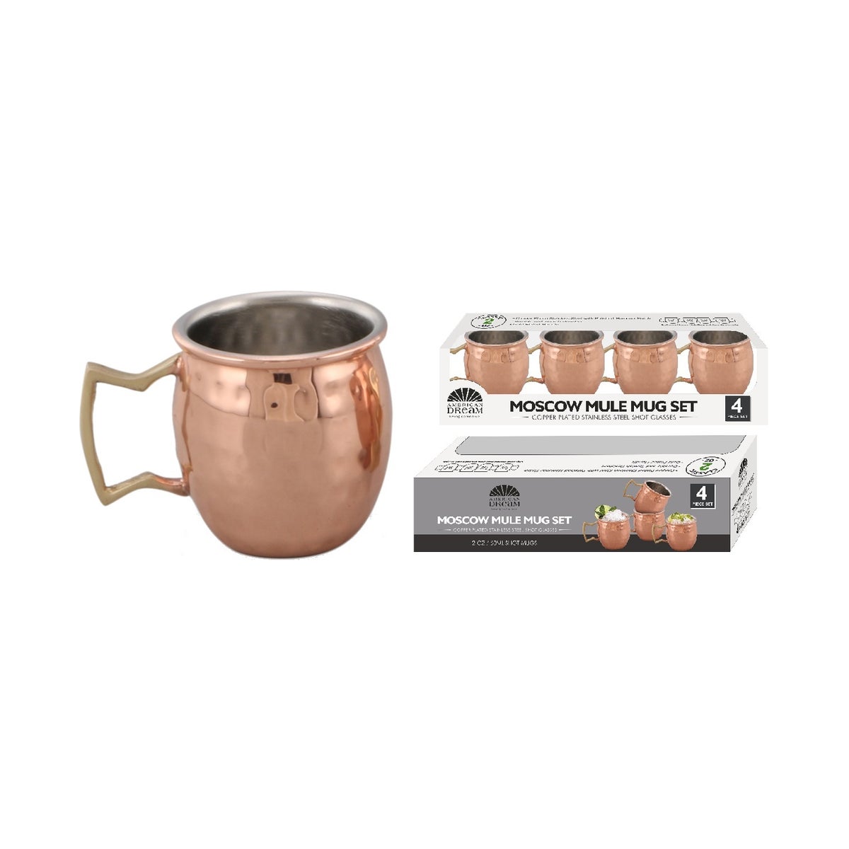 2oz - 4Pc Set Moscow Mule with Copper Plating - Hammered (8 Set)