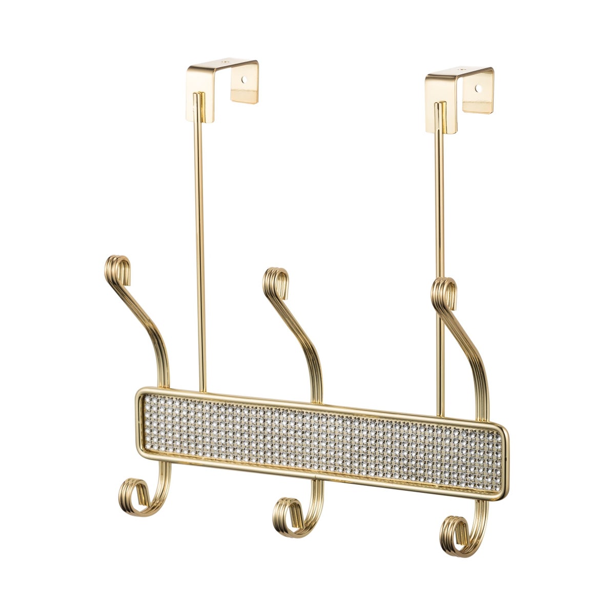 Gold - Over-the-Door 6 Hook Rack with Diamond Cloth Decoration (24)