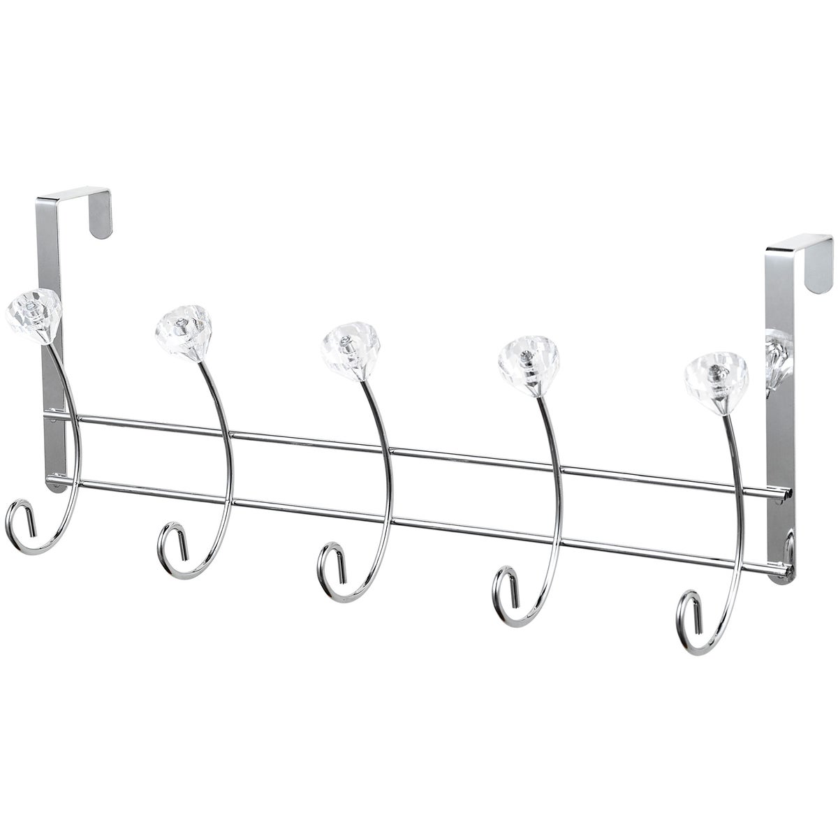 Chrome - Over-the-Door 10 Hook Rack with 5 Crystal Knobs (12)