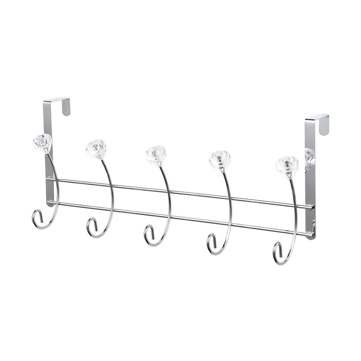 Chrome - Over-the-Door 10 Hook Rack with 5 Crystal Knobs (12)