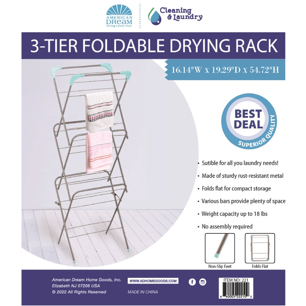 Silver - 3 Tier Folding Drying Rack (5)