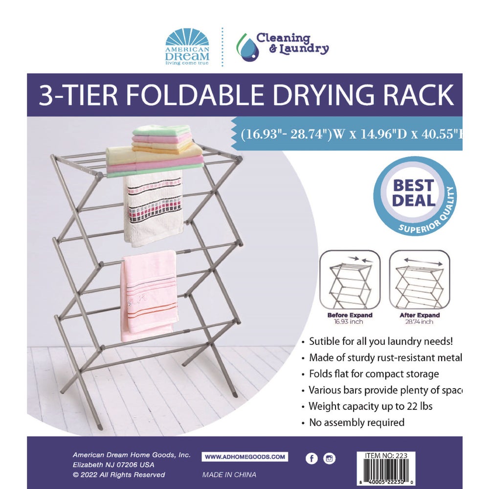 Silver- 3 Tier Top Shelf Folding Drying Rack (5)