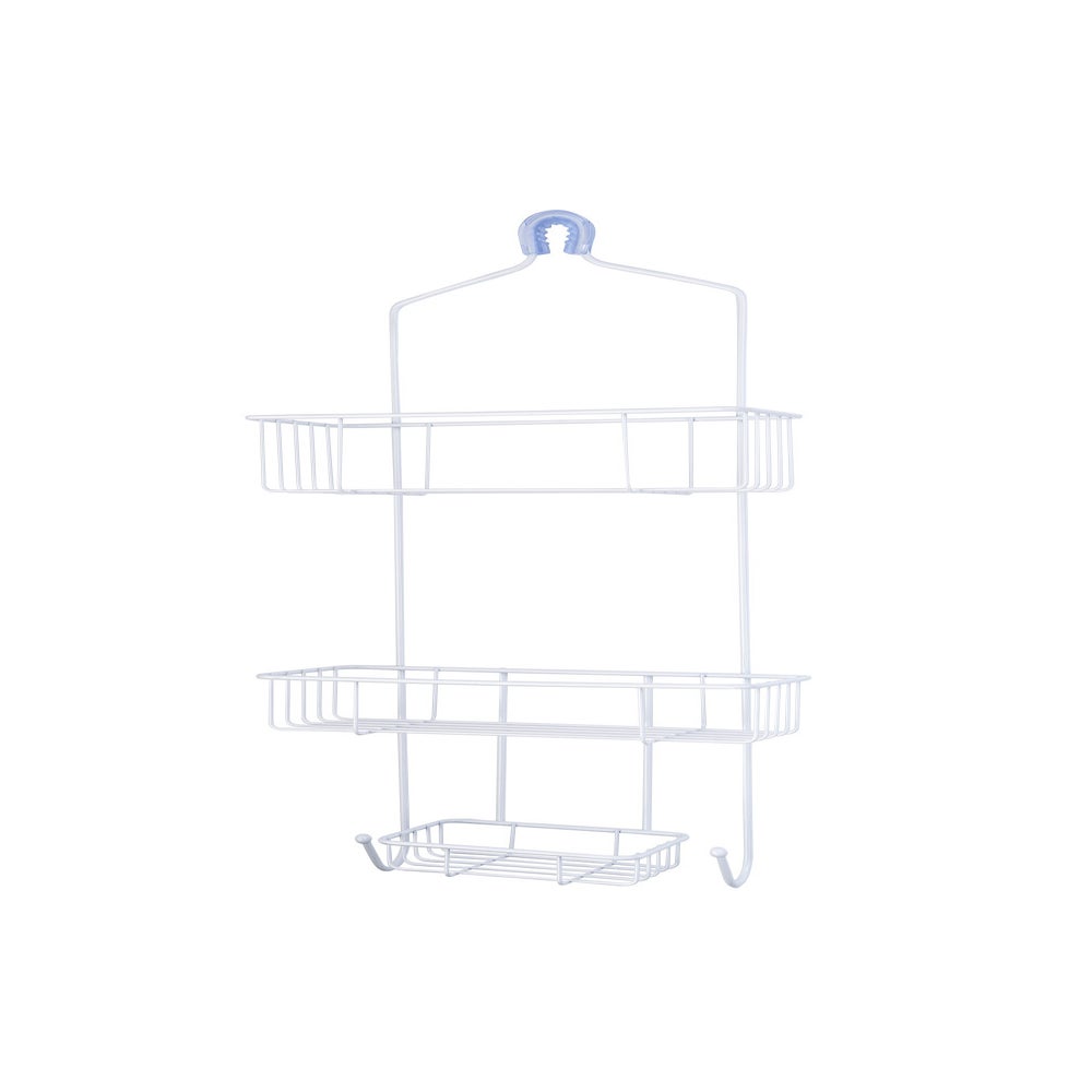 White - Large Shower Caddy with Soap Dish & Hooks (12) - bath