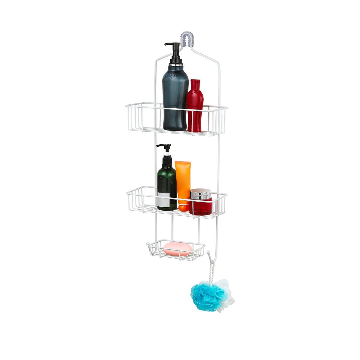 White - Large Shower Caddy with Soap Dish & Hooks (12) - bath