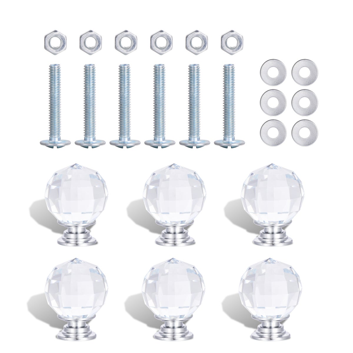 6PC - 30MM Classic Crystal Glass Knob Pull Handles (12 Set)