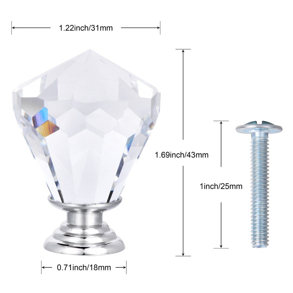 6PC - 30MM Jubilee Crystal Glass Knob Pull Handles (12 Set)