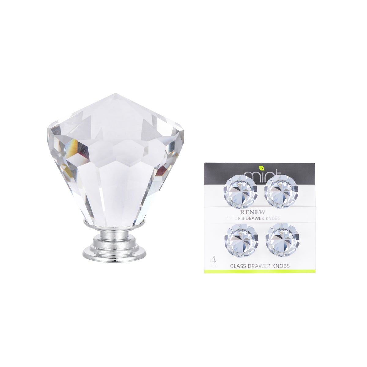 4PC - 40MM Jubilee Crystal Glass Knob Pull Handles (12 Set)