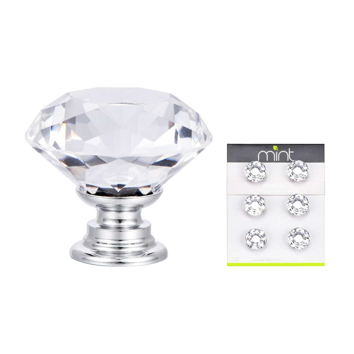6PC - 30MM Monarch Crystal Glass Knob Pull Handles (12 Set)