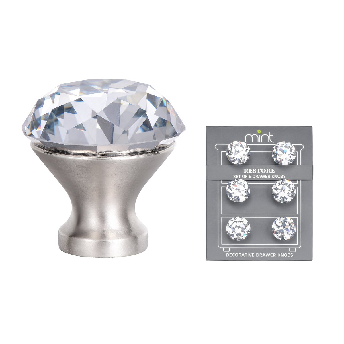 6PC - 30MM Sparkler Crystal Glass Knob Pull Handles (12 Set)