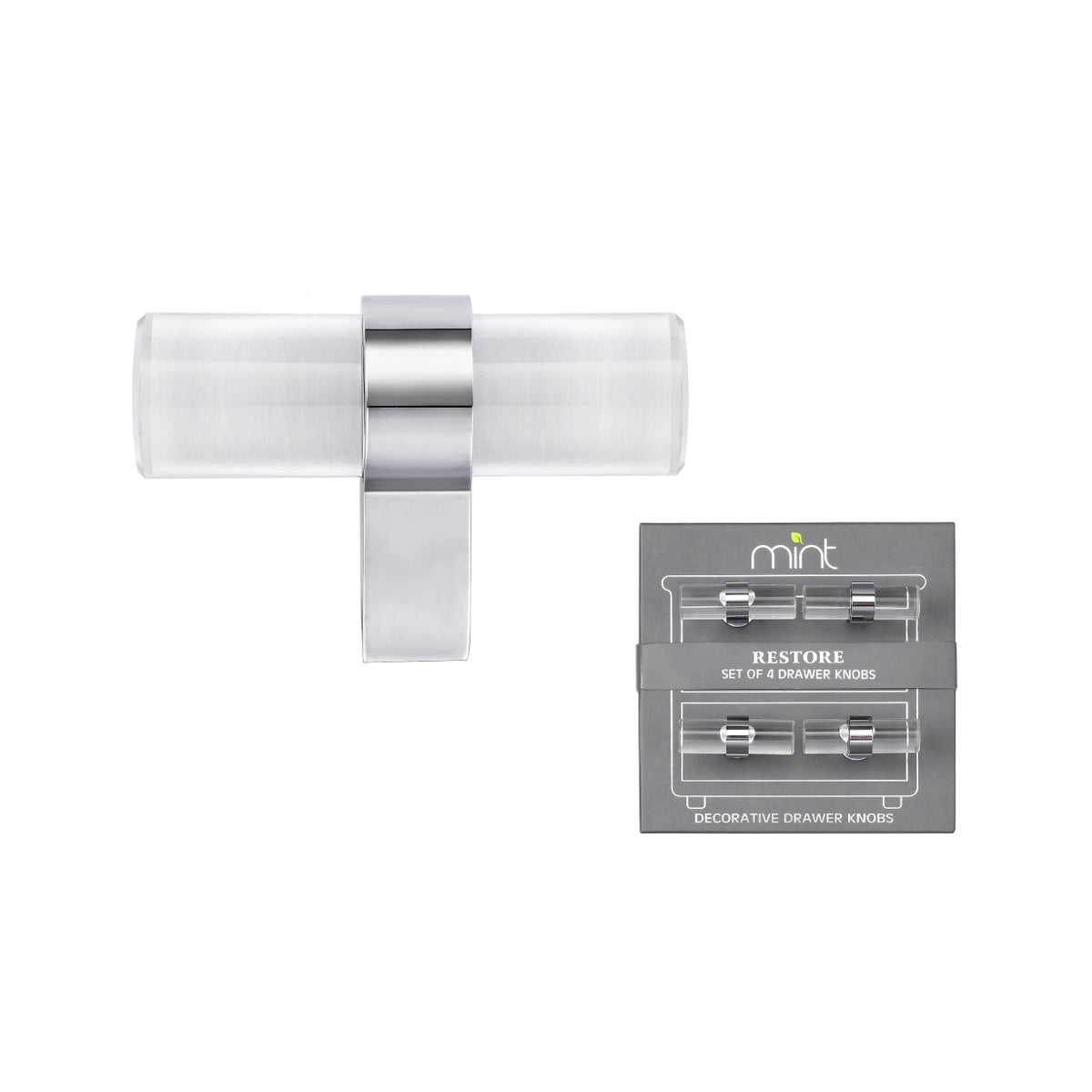 4PC - 50MM Cylinder Crystal Glass Knob Pull Handles (12 Set)