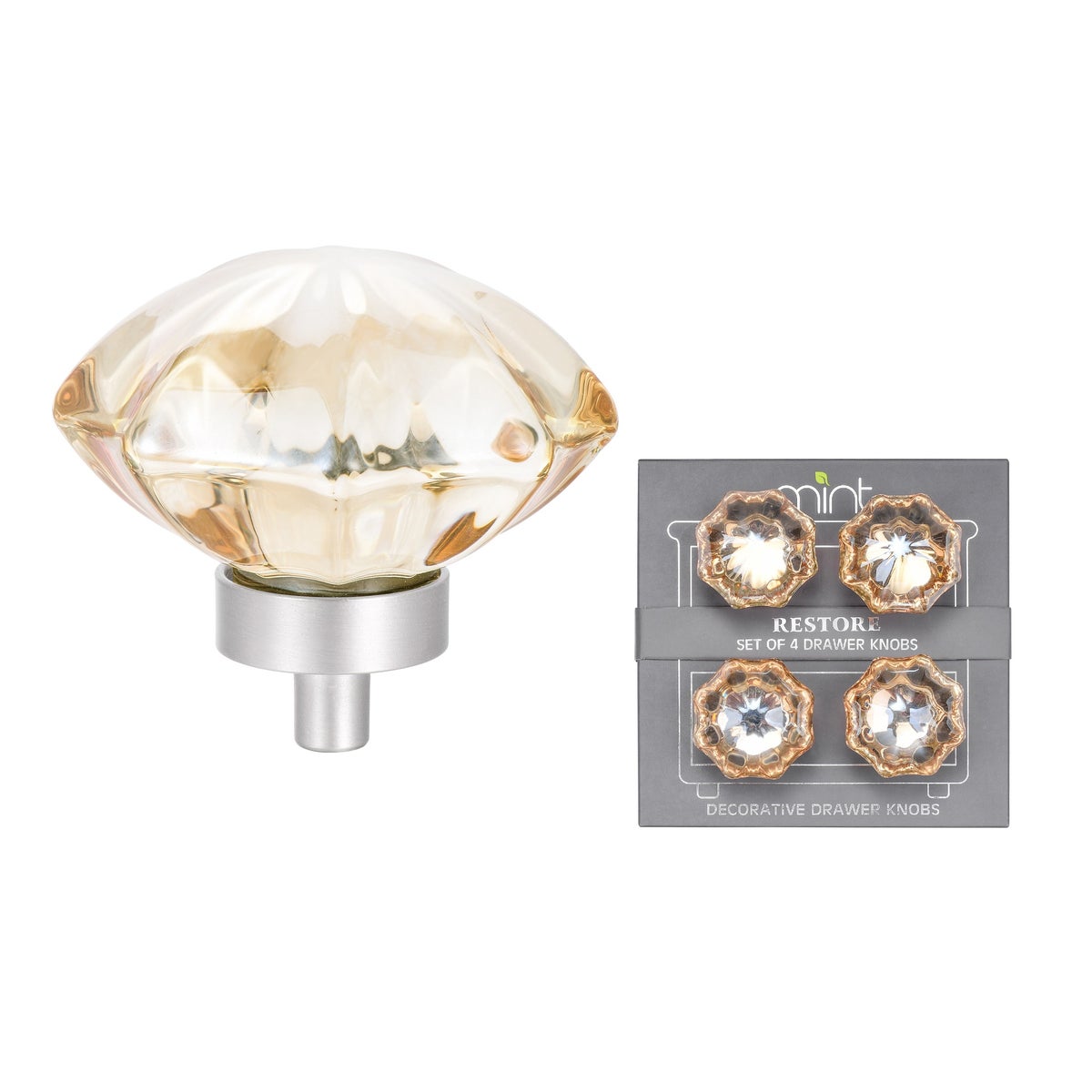 4PC - 45MM  Amber Blossom Crystal Glass Knob Pull Handles (12 Set)