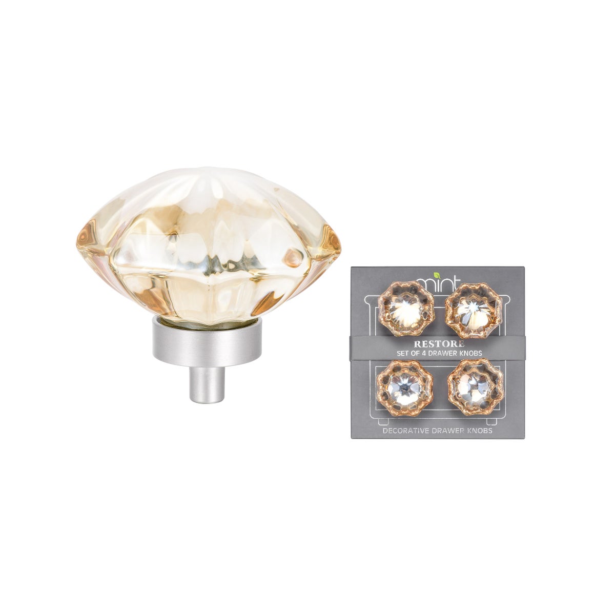 4PC - 45MM  Amber Blossom Crystal Glass Knob Pull Handles (12 Set)