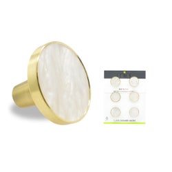 6PC - 30MM Crema Pearl Stone Knob Pull Handles w/ Brushed Gold Finish (12 Set)