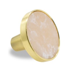 6PC - 30MM Blush Marble Stone Knob Pull Handles w/ Brushed Gold Finish (12 Set)