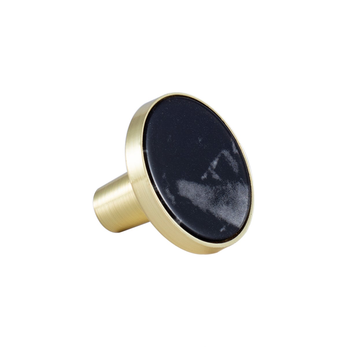 6PC - 30MM Black Calcutta Stone Knob Pull Handles w/ Brushed Gold Finish (12 Set)
