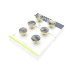 6PC - 30MM Multi-Color Smoke Stone Knob Pull Handles w/ Brushed Gold Finish (12 Set)