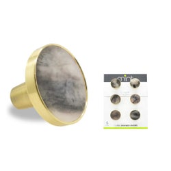 6PC - 30MM Multi-Color Smoke Stone Knob Pull Handles w/ Brushed Gold Finish (12 Set)