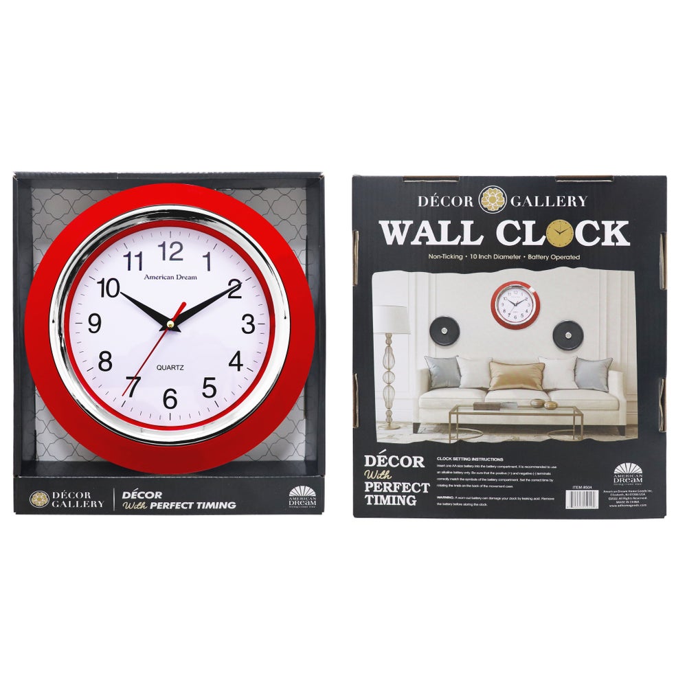 10 No-Ticking Wall Clock, Assorted Colors (12)