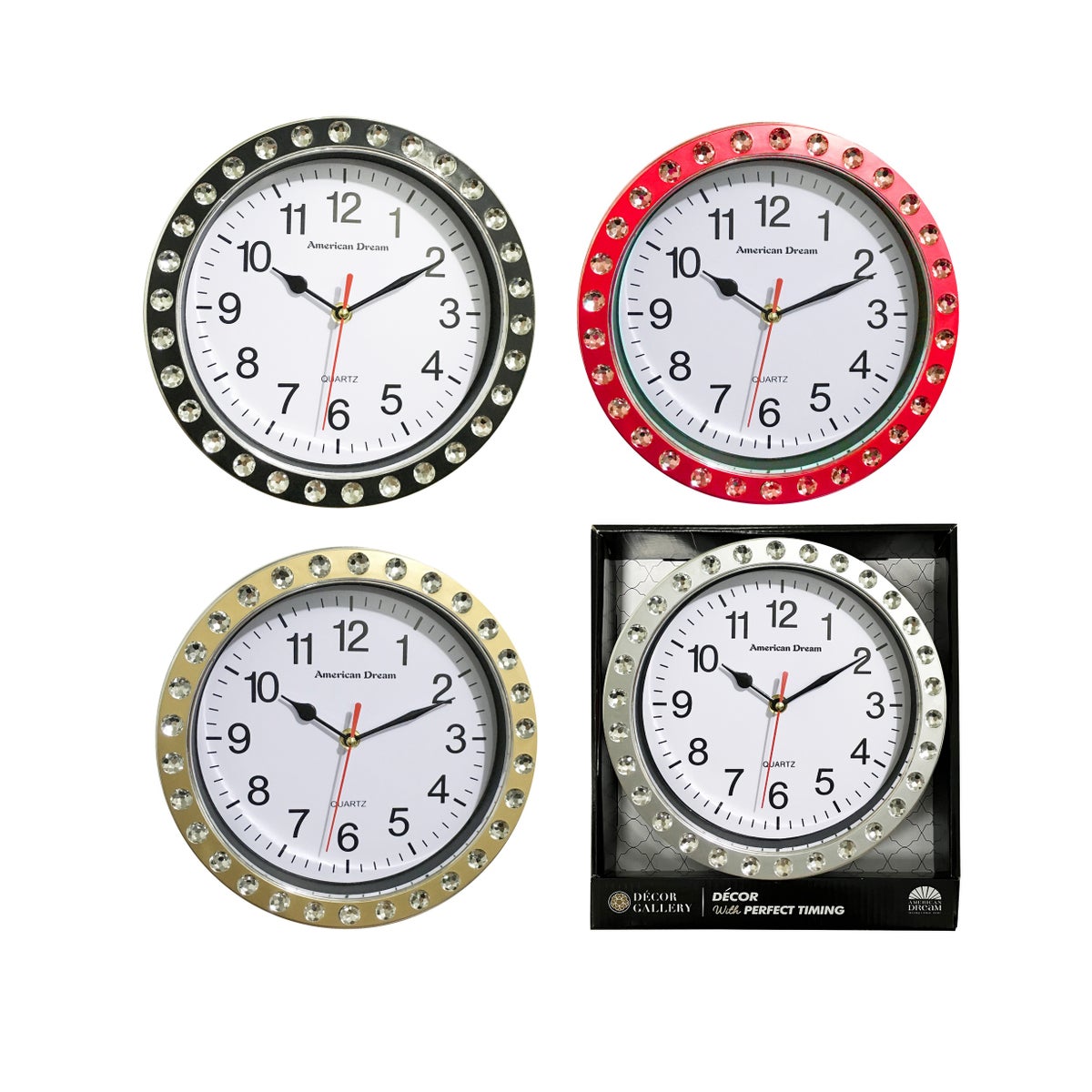 9" Diamond Wall Clock, Assorted Colors (12)