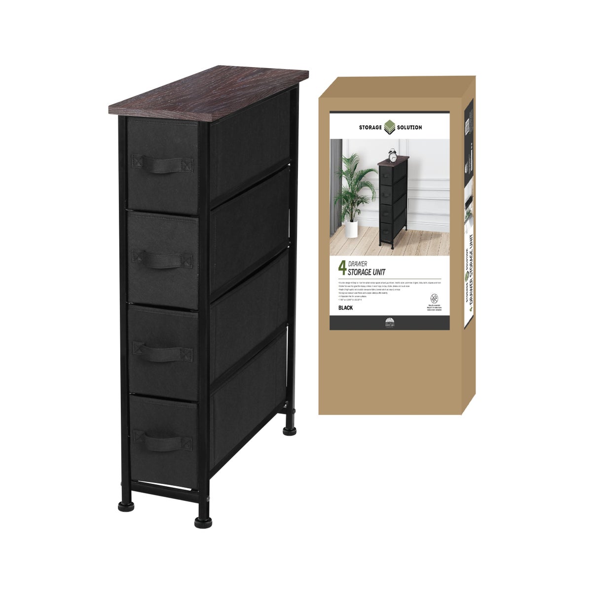 Black 4-Drawer Storage Tower 7.90"x18.90"x31.10" (1) - furniture | American Dream Home Goods Inc Black 4-Drawer Storage Tower 7.90"x18.90"x31.10" (1) - furniture | American Dream Home Goods Inc