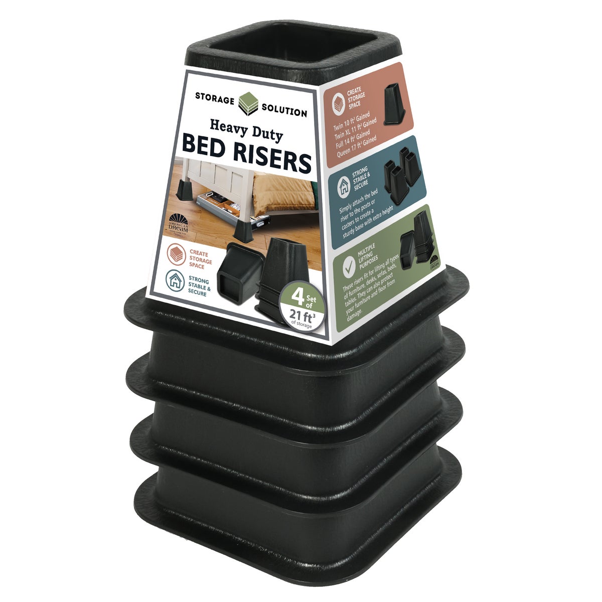 4PC Set Square Bed Riser-Black (12 Sets)