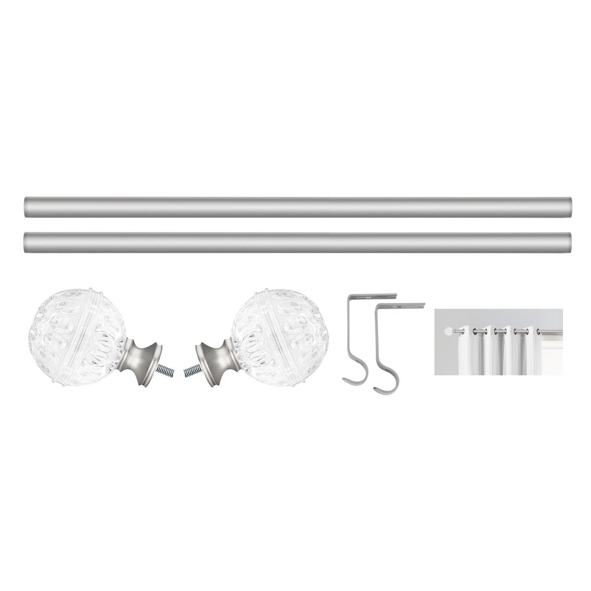 36-66" Silver Curtain Rod with Acrylic Finial (4)